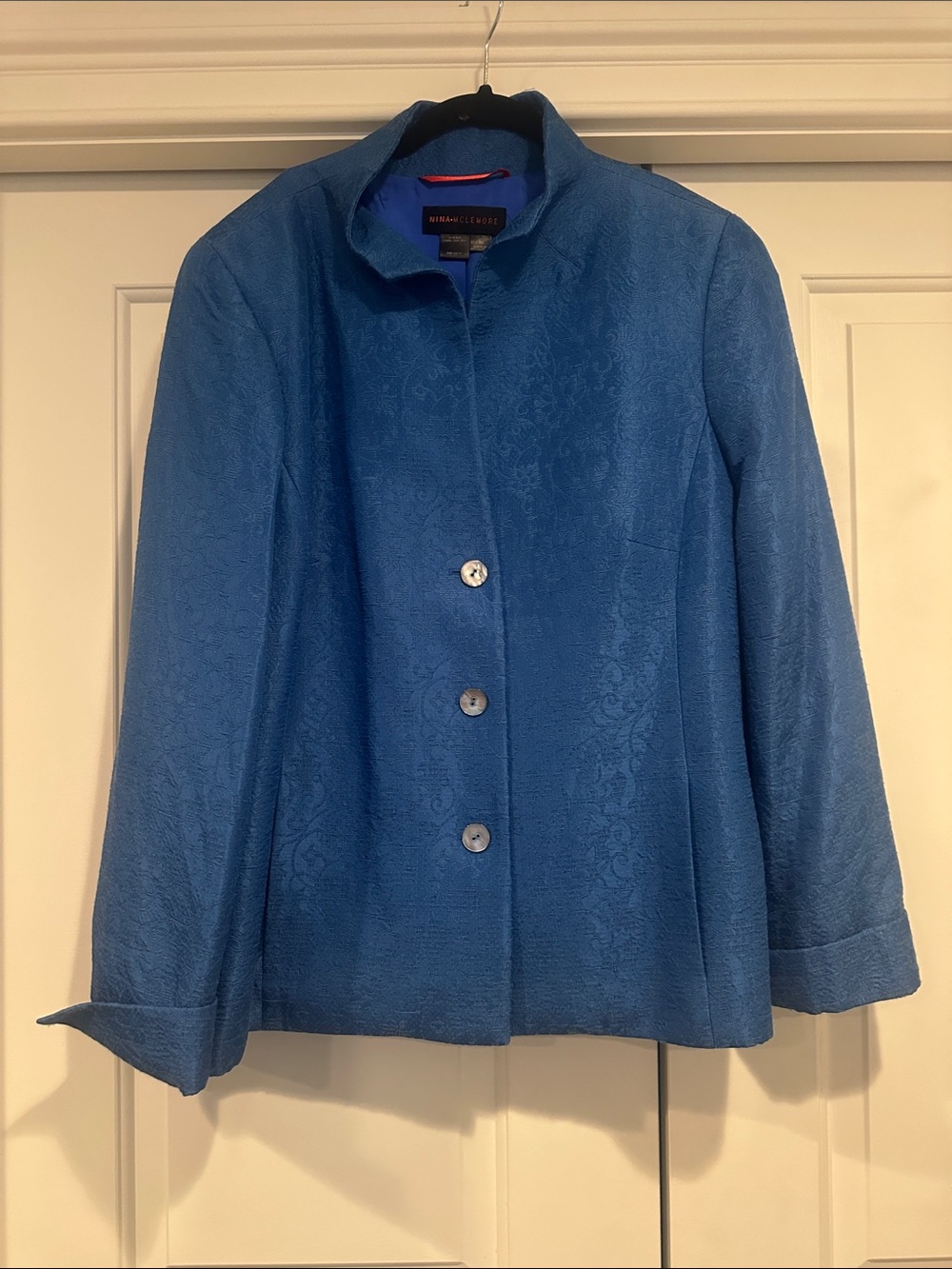 Nina Mclemore Blue Jacquard Single-Breasted Jacket